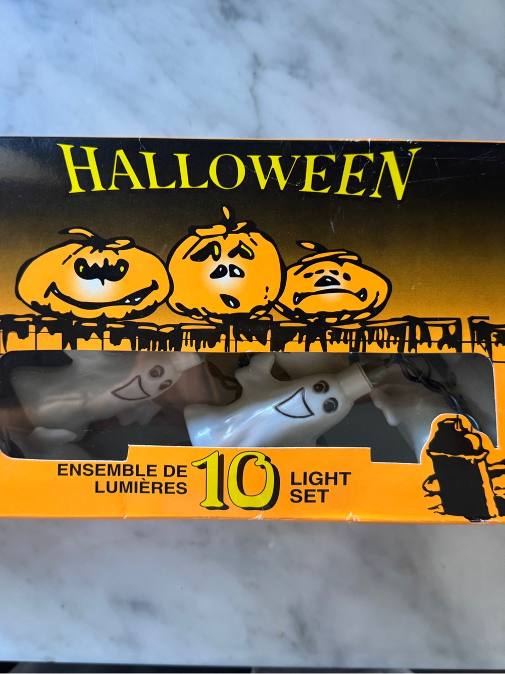Vintage Danson Decor Halloween 10 Ghost Blow Mold Light String Set 9 Ft Boxed